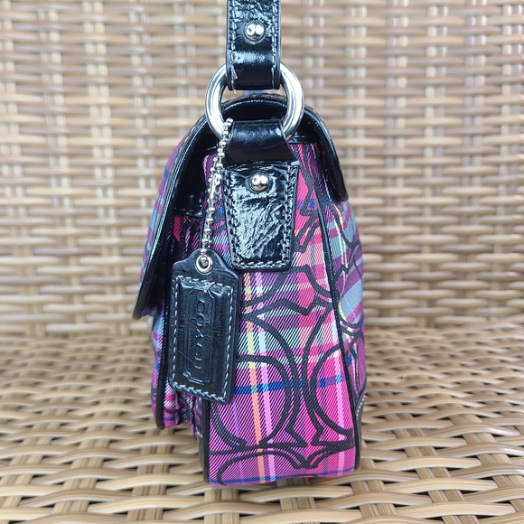 Coach Tartan Plaid Poppy Signature Small Penny Flap Shoulder Bag Purse Purple - Picture 8 of 16